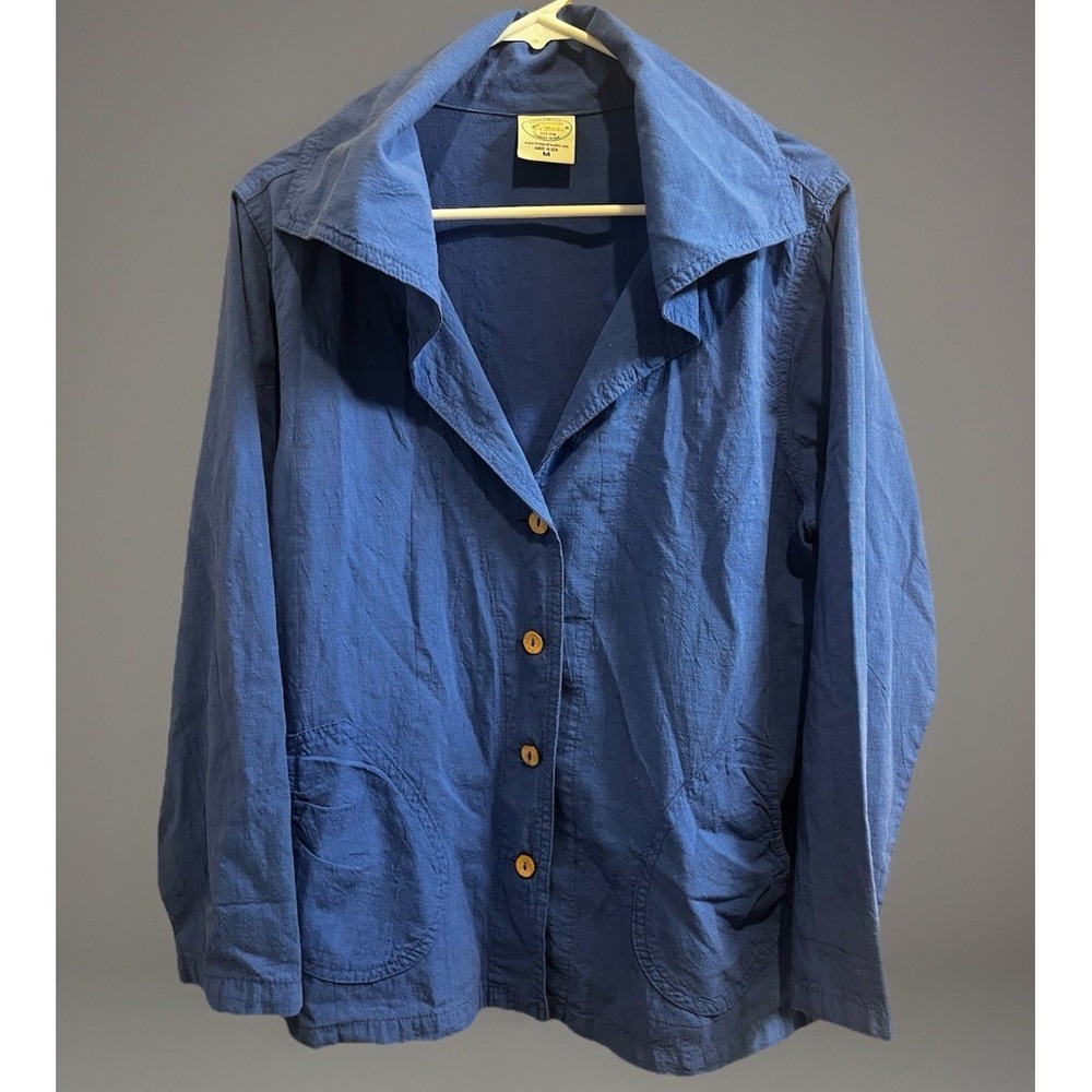 Drawstrings of Malibu Shirt Jacket Women M Gauzy 100% Cotton Blue Lagenlook USA